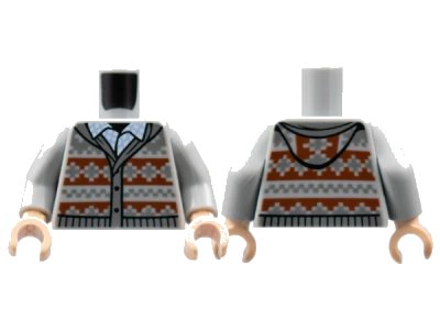 LEGO onderdeel Torso Knit Fair Isle Cardigan Sweater with Hood, Closed Collar Pattern / Light Bluish Gray Arms / Light Nougat Hands (973pb4893c01)