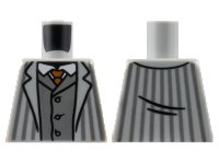 LEGO part Torso Jacket with Dark Bluish Gray Pinstripes and Vest, White Shirt, Dark Orange Tie Pattern 973pb4899