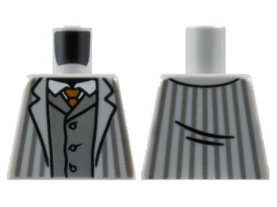 LEGO part Torso Jacket with Dark Bluish Gray Pinstripes and Vest, White Shirt, Dark Orange Tie Pattern (973pb4899)