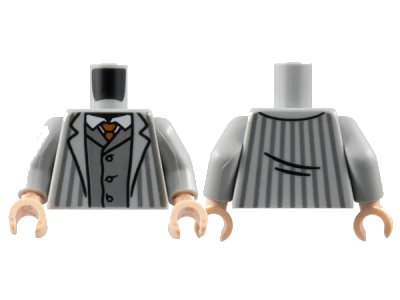 LEGO onderdeel Torso Jacket with Dark Bluish Gray Pinstripes and Vest, White Shirt, Dark Orange Tie Pattern / Light Bluish Gray Arms / Light Nougat Hands (973pb4899c01)