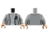 LEGO part Torso Female Open Jacket with 3 Buttons, Silver Cat Pin, White Blouse and Scarf Pattern / Light Bluish Gray Arms / Light Nougat Hands 973pb4922c01