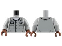 LEGO part Torso Button Up Shirt with 4 Pockets and Name Patch, White T-Shirt Pattern / Light Bluish Gray Arms / Reddish Brown Hands 973pb4923c01