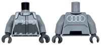 LEGO onderdeel Torso Racing Jacket with White Audi Logo, 'e-tron', and Shoulders, Dark Bluish Gray Panel Pattern / Light Bluish Gray Arms / Dark Bluish Gray Hands 973pb5616c01