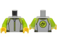 LEGO part Torso Wetsuit with Lime and Black Panels and Trim, Dark Silver Zipper, Symbol in Circle on Back Pattern / Lime Arms / Yellow Hands 973pb6047c01