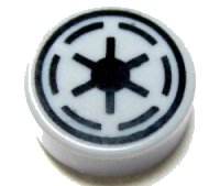 LEGO part Tile, Round 1 x 1 with SW Emblem of the Galactic Republic with 6 Spokes Pattern 98138pb020