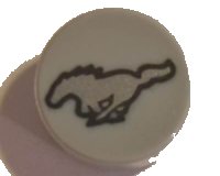 LEGO part Tile, Round 1 x 1 with Silver Horse with Black Border Pattern (Ford Mustang Logo) 98138pb085