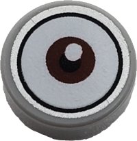 LEGO part Tile, Round 1 x 1 with White Eye with Centered Reddish Brown Iris Pattern 98138pb143