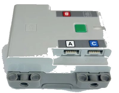 LEGO onderdeel Electric Battery Box Powered Up Bluetooth Hub with Dark Bluish Gray Bottom - Clip Opening with Letters A, B, C and D on Dark Bluish Gray Background Pattern (Stickers) - Set 42099 (bb0961c01pb01)