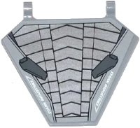 LEGO part Flag 5 x 6 Hexagonal with Silver and Dark Bluish Gray Armor Plates and 'STARK INDUSTRIES' Pattern (Sticker) - Set 76031 x1435pb021