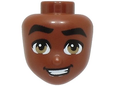 LEGO onderdeel Mini Pop, Hoofd Friends Mannelijk met Dikke Zwarte Wenkbrauwen, Donker Tan Ogen, en Open Mond met Tandpatroon (101152)