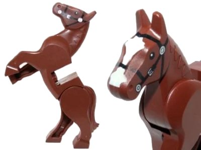LEGO onderdeel Horse, Movable Legs with Black Eyes and Bridle, Long White Blaze Pattern (10352c01pb01)
