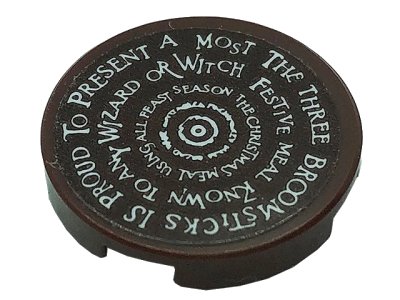 LEGO onderdeel Tile, Round 2 x 2 with Bottom Stud Holder with White 'THE THREE BROOMSTICKS' Pattern (Sticker) - Set 76388 (14769pb470)