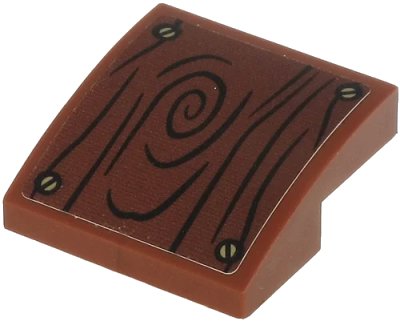 LEGO onderdeel Slope, Curved 2 x 2 x 2/3 with Wood Grain and 4 Screws on Reddish Brown Background Pattern (Sticker) - Set 71705 (15068pb270)