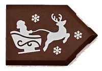 LEGO part Tile, Modified 2 x 3 Pentagonal with White Santa, Sleigh, Reindeer and Snowflakes Pattern 22385pb310