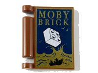 LEGO part Minifigure, Utensil Book Cover with Gold Ocean and 'MOBY BRICK', White Brick, Black Rowboat Pattern 24093pb026