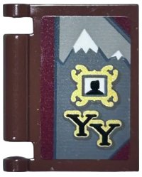 LEGO part Minifigure, Utensil Book Cover with Snow Covered Mountains, Black Silhouette in Gold Frame and Black 'YY' Pattern (Sticker) - Set 76389 24093pb043