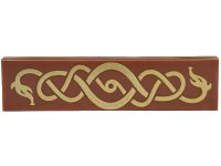 LEGO part Tile 1 x 4 with Gold Intertwined Sea Serpent / Snake Pattern 2431pb0848