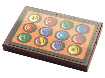 LEGO onderdeel Tile 2 x 3 with Multicolor Bottle Caps on Orange Background Pattern (Sticker) - Set 21324 (26603pb121)