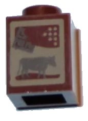 LEGO part Brick 1 x 1 with Dark Brown Cow and Chocolate Bar on Dark Tan Background Pattern (Chocolate Milk Carton) 3005pb024
