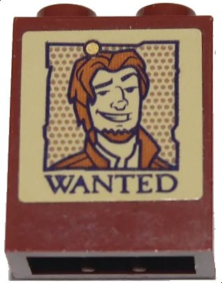 LEGO onderdeel Brick 1 x 2 x 2 with Inside Stud Holder with Tan Poster with Smiling Man Flynn Rider with Normal Nose and 'WANTED' Pattern (Sticker) - Set 43187 (3245cpb200)