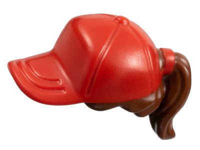 LEGO part Minifigure, Hair Combo, Hair with Hat, Ponytail with Molded Red Ball Cap Pattern (35660pb01)
