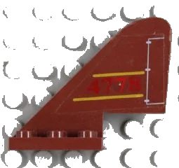 LEGO onderdeel Tail with Rounded Top, Yellow Lines, Red '4778' and White Flap Pattern on Both Sides Pattern (Stickers) - Set 4778 (3587pb07)