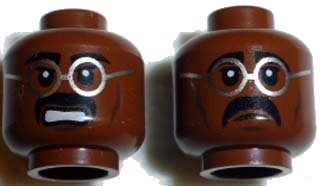 LEGO part Minifigure, Head Dual Sided Glasses Silver Frames, Black Moustache, Closed Mouth / Open Mouth Clenched Teeth Pattern (3626pb1088)