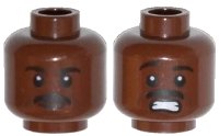 LEGO part Minifigure, Head Dual Sided Moustache, White Pupils, Determined / Scared with Teeth Pattern 3626pb1124