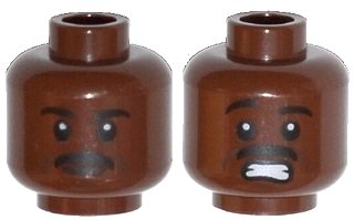 LEGO onderdeel Minifigure, Head Dual Sided Moustache, White Pupils, Determined / Scared with Teeth Pattern (3626pb1124)