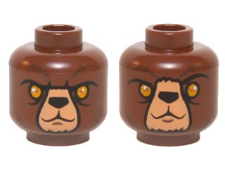 LEGO onderdeel Minifigure, Head Dual Sided Alien Chima Bear with Bright Light Orange Eyes, Black Nose, Nougat Snout, and Dark Brown Fur Lines, Stern / Confused Pattern (3626pb1252)