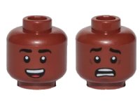LEGO onderdeel Minifigure, Head Dual Sided Black Eyebrows, Dark Brown Chin Dimple, Open Mouth Smile with Top Teeth and Red Tongue / Scared Pattern 3626pb1909