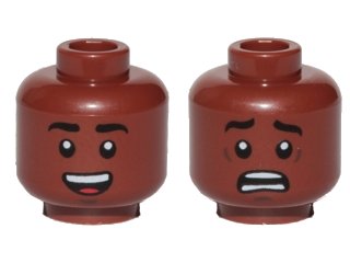 LEGO onderdeel Minifigure, Head Dual Sided Black Eyebrows, Dark Brown Chin Dimple, Open Mouth Smile with Top Teeth and Red Tongue / Scared Pattern (3626pb1909)