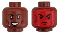 LEGO part Minifigure, Head Dual Sided Black Eyebrows, Eyelids, Cheek Lines, Chin Dimple, Open Mouth Smile with Teeth / Angry Frown with Red Head-Up Display (HUD) Pattern - Hollow Stud 3626pb2253