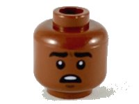 LEGO part Minifigure, Head Black Eyebrows, Dark Brown Chin Dimple, Open Mouth with Top Teeth, Surprised Pattern - Hollow Stud 3626pb2393