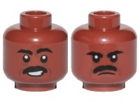 LEGO part Minifigure, Head Dual Sided Black Eyebrows, Moustache, Dark Brown Lines, Smile / Angry Pattern (Greef Karga) - Hollow Stud 3626pb2693