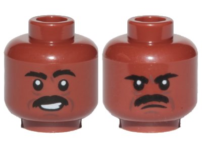 LEGO onderdeel Minifigure, Head Dual Sided Black Eyebrows, Moustache, Dark Brown Lines, Smile / Angry Pattern (Greef Karga) - Hollow Stud (3626pb2693)
