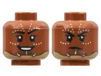 LEGO part Minifigure, Head Dual Sided Female, Black Eyebrows, Rows of Tan Dots, Chinstrap, Smile / Frown Pattern - Hollow Stud 3626pb2893