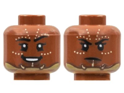 LEGO onderdeel Minifigure, Head Dual Sided Female, Black Eyebrows, Rows of Tan Dots, Chinstrap, Smile / Frown Pattern - Hollow Stud (3626pb2893)
