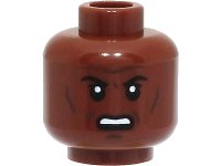 LEGO onderdeel Minifigure, Head Black Eyebrows, Forehead Lines, Cheek Lines and Chin Dimple, Scowl with Open Mouth and Teeth Pattern - Hollow Stud 3626pb2922