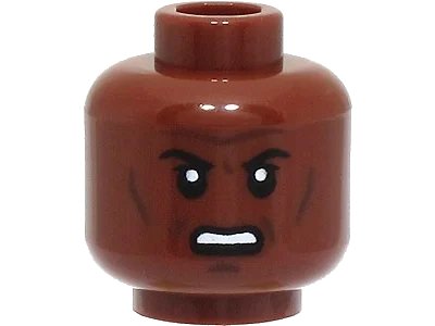 LEGO onderdeel Minifigure, Head Black Eyebrows, Forehead Lines, Cheek Lines and Chin Dimple, Scowl with Open Mouth and Teeth Pattern - Hollow Stud (3626pb2922)