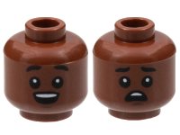 LEGO onderdeel Minifigure, Head Dual Sided, Black Eyebrows Raised and Eyes with White Pupils, Open Mouth / Worried Pattern - Hollow Stud 3626pb2997