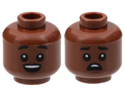 LEGO onderdeel Minifigure, Head Dual Sided, Black Eyebrows Raised and Eyes with White Pupils, Open Mouth / Worried Pattern - Hollow Stud (3626pb2997)