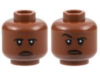 LEGO part Minifigure, Head Dual Sided Black Eyebrows and Moustache, Dark Brown Contour Lines, Sad / Raised Eyebrow Right Pattern - Hollow Stud 3626pb3123