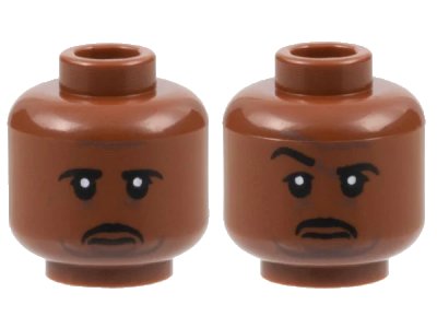 LEGO onderdeel Minifigure, Head Dual Sided Black Eyebrows and Moustache, Dark Brown Contour Lines, Sad / Raised Eyebrow Right Pattern - Hollow Stud (3626pb3123)