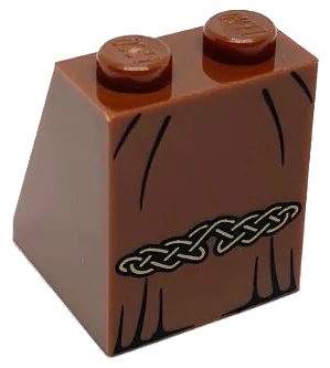 LEGO onderdeel Slope 65 2 x 2 x 2 with Bottom Tube with Minifigure Dress / Skirt / Robe, Black Lines and Gold Celtic Knot Pattern (3678bpb048)