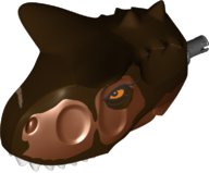 LEGO onderdeel Dinosaur Head Carnotaurus with Pin, White Teeth, Dark Brown Top and Medium Nougat Scar Pattern (38910c01pb02)