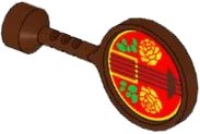 LEGO part Duplo Utensil Round Sign with Handle with Red Sound Board, Black Strings, Yellow Flowers, and Bright Green Leaves Pattern (Musical Instrument, Ruan / Moon Guitar) 41759pb03