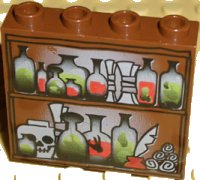 LEGO part Panel 1 x 4 x 3 - Hollow Studs with Potions, Scrolls, and Skull on Shelves Pattern 4215bpx1