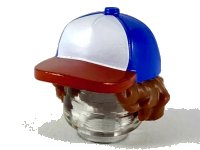 LEGO part Minifigure, Hair Combo, Hair with Hat, Bushy Hair with Blue Ball Cap with White Front and Red Bill Pattern 53980pb01