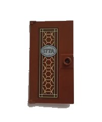 LEGO part Door 1 x 4 x 6 with Stud Handle with Pearl Gold Ornament and '177A' Pattern (Sticker) - Set 76108 60616pb040